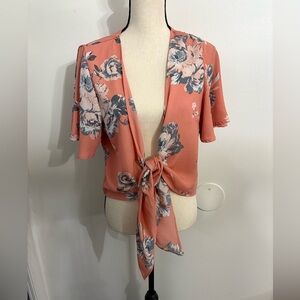 Moon & Sky for The Buckle Multicolored Short Sleeve Tie Front Crop Blouse Large